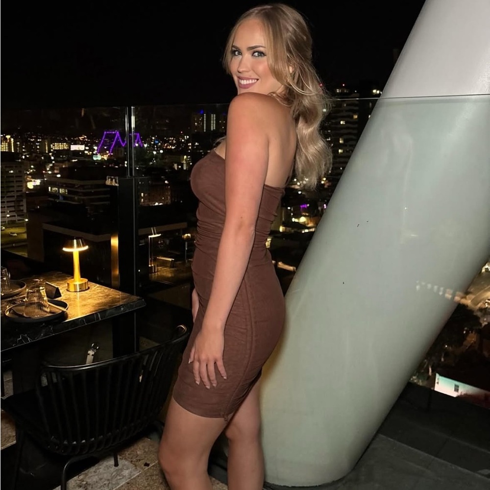PrettyLittleThing One Shoulder Brown Dress
